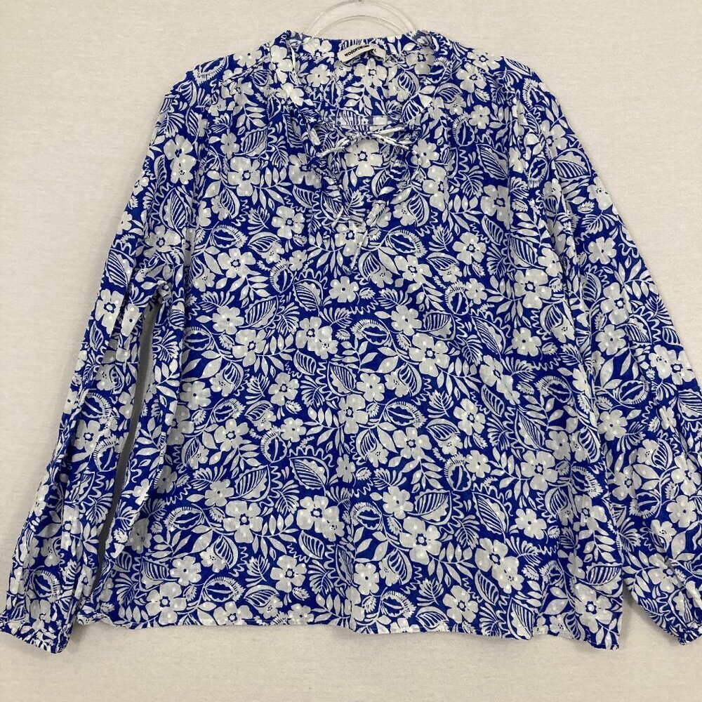 Woolworths Blue White Floral Tie Front Swiss Dot Textured Blouse‎ Large Feminine